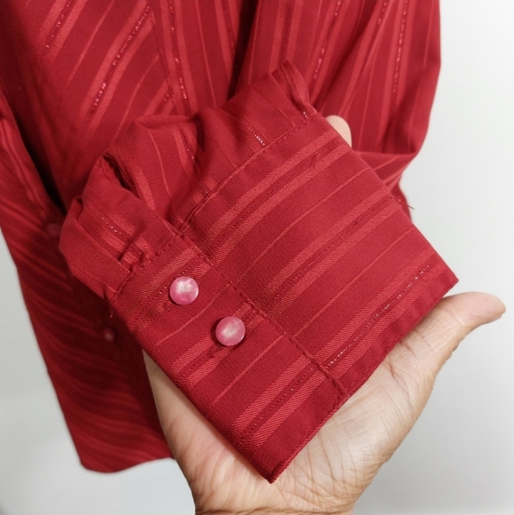 East 5th Red Metallic Diagonal Stripes Button Front Blouse Size XL - Picture 8 of 11
